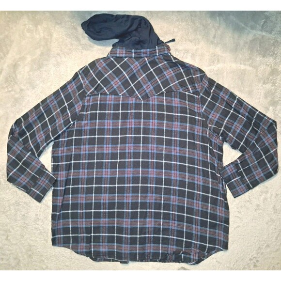 King Size Brand Flannel Button Down Hooded Shirt Long Sleeve Men's 2XL Big - Picture 8 of 8